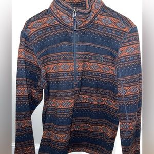 Men’s Tribal Print Blue and Orange Quarter Zip North Face Fleece